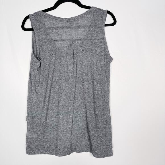 Athleta Medium M Heather Gray Faux Wrap V Neck Sleeveless Tank Top Pleat Back - Picture 2 of 8